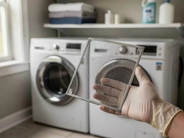 Long Beach Dryer Vent Cleaning specialist performing detailed lint trap cleaning service in Long Beach