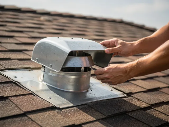 Long Beach Dryer Vent Cleaning certified technician safely cleaning a roof-mounted dryer vent in Long Beach