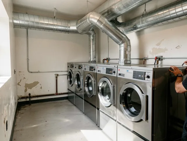 Long Beach Dryer Vent Cleaning team performing large-scale commercial dryer vent cleaning in Long Beach